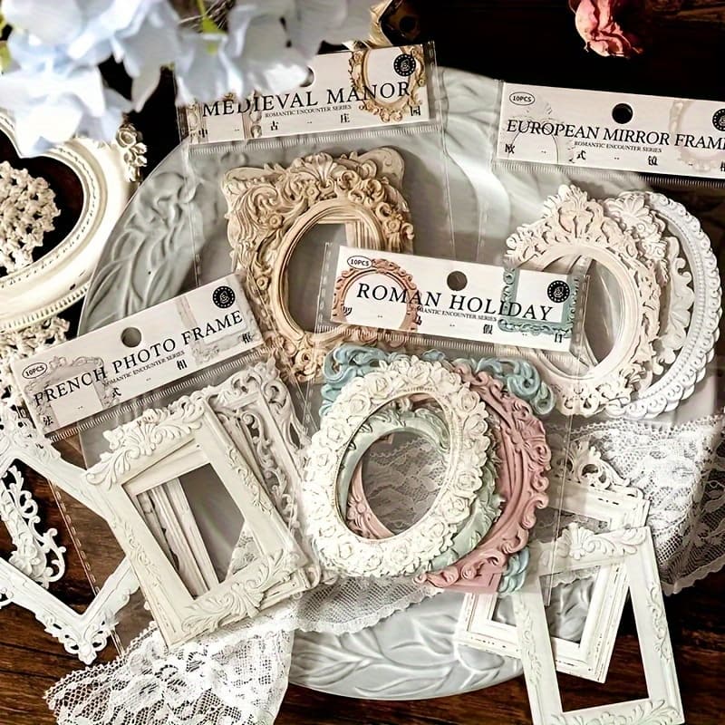 TEMU Romantic Series Embossed Collage Card, Vintage Hollow-out Photo Frame, Journal Photo Decoration Base Material