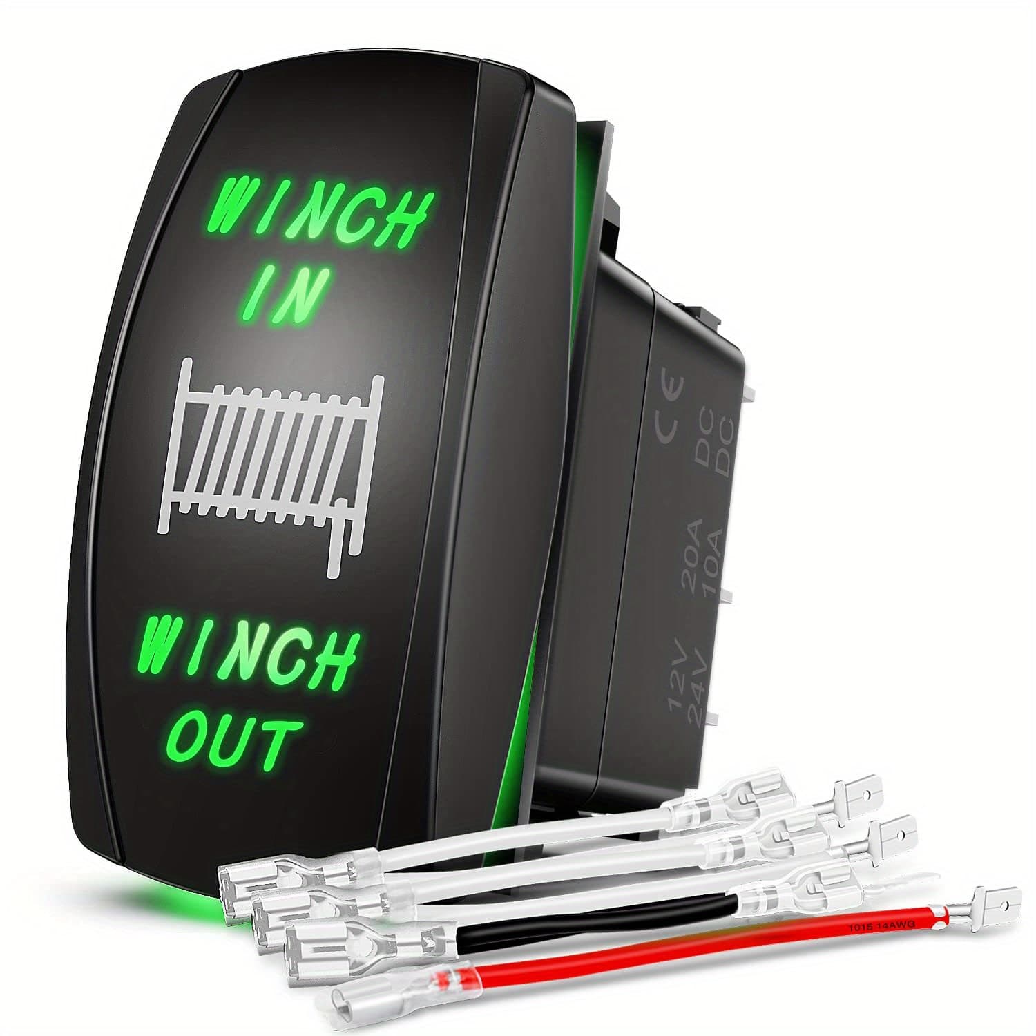 TEMU Momentary Toggle Switch On Off On Switch Winch Rocker Switch Dpdt 7pin 12v 24v Switch Jumper Wires Winch In Out Switch Green For Cars Trucks Caravans Boats For Christmas Gift Father's Day Gift