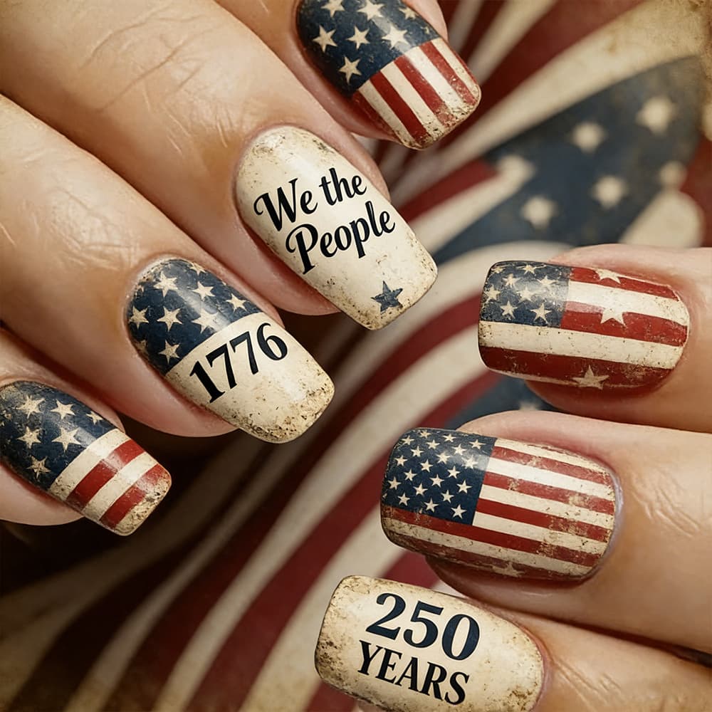 TEMU 72pcs Press On Nails Suitable For Women & - Reusable Full Cover Short Square Fake Nails With Adhesive Tabs, Glossy Acrylic Suitable For Day, 250th Anniversary Manicure, 250 Years Celebration Gift