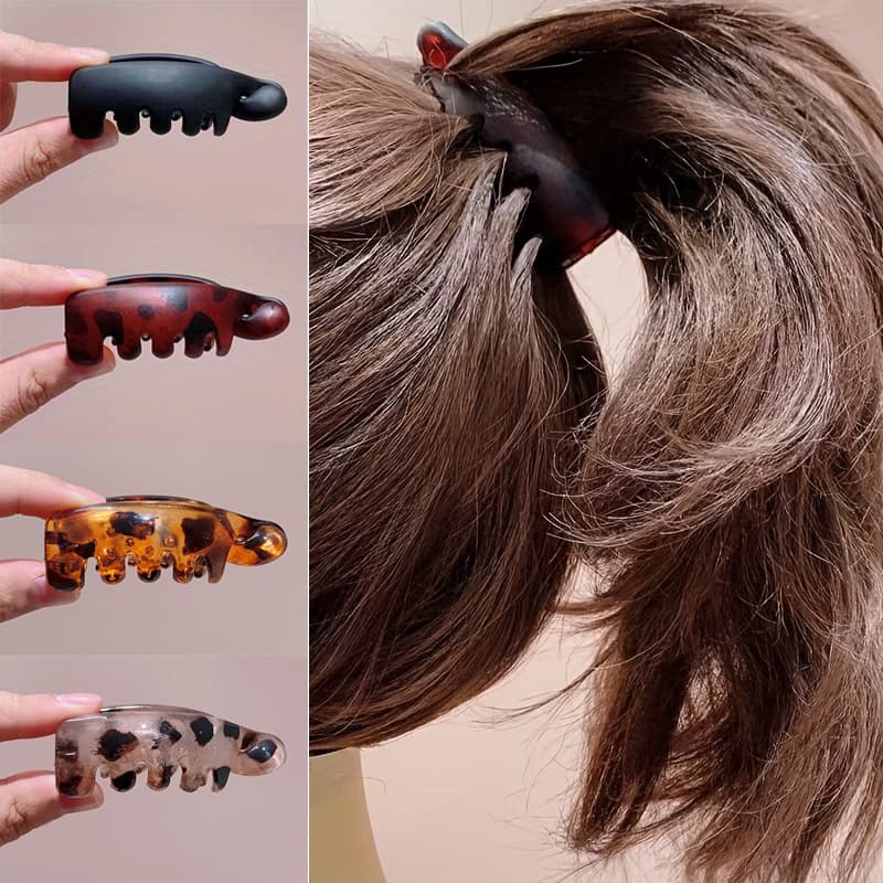 TEMU 4 Single Non-slip Banana Hair Clips For Women- Vintage Oval Leopard Print, Amber And Black, Suitable For Secure Ponytails, Bun Hairstyles, And Curly