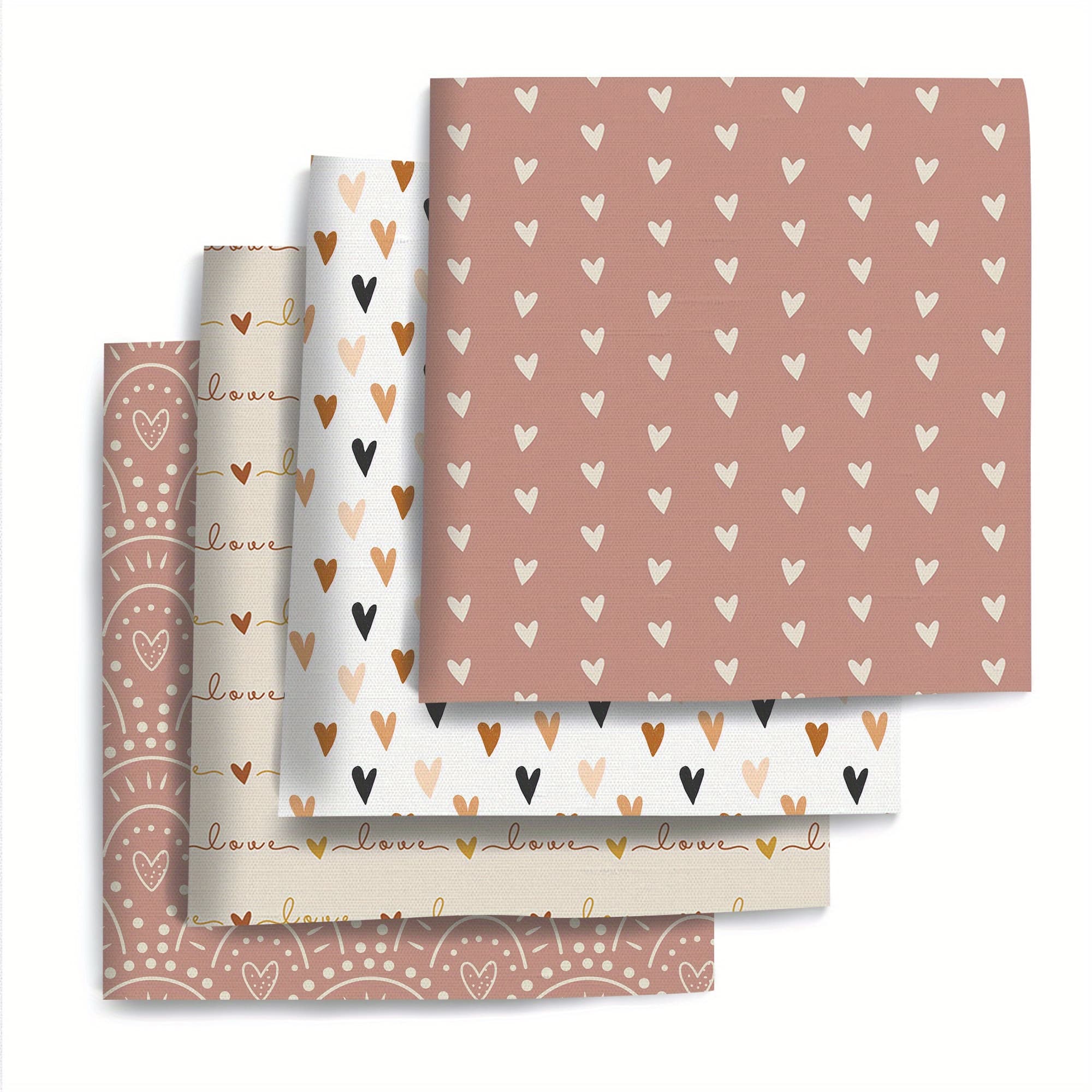 TEMU 4pcs/set 19.68x17.7inch (50x45cm) Heart Love Valentine's Day Print Precut Quilting Fabric Bundle, Polyester Quilting Squares For , Crafts Projects, Wallet Making