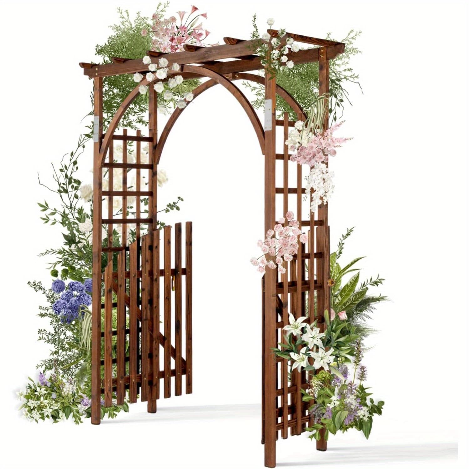 TEMU 85" Carbonized Wood Wedding , Garden Arch For Ceremonies, Plant Trellis And Holiday Backyard Decor
