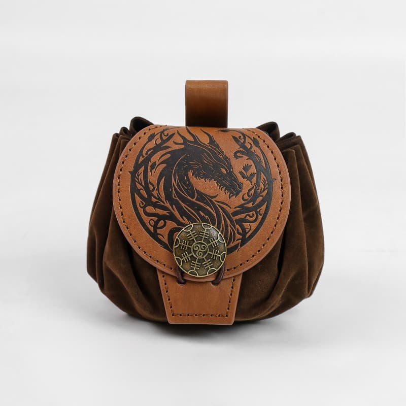 TEMU Medieval Dragon-embossed Waist Pouch (belt Not Included) | Viking Drawstring Pouch For Storing Dice, , And Accessories | Fantasy Renaissance Waist Pouch, Women's Costume Pouch