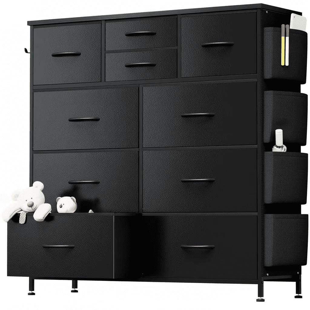 TEMU Black Storage Cabinet With Ten Drawers And Side Pockets, Ideal For Organizing Wardrobes In Bedrooms, , Living Areas, And More
