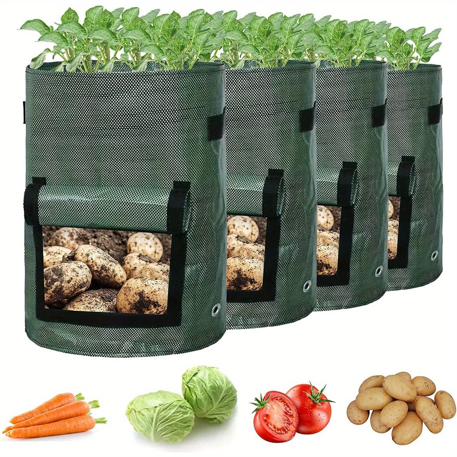 TEMU 4pcs Potato Grow Bags With Flap And Handles, 7-gallon Vegetable Garden Bags For Potatoes, Onions, Fruits, Tomatoes, And Carrots, Christmas