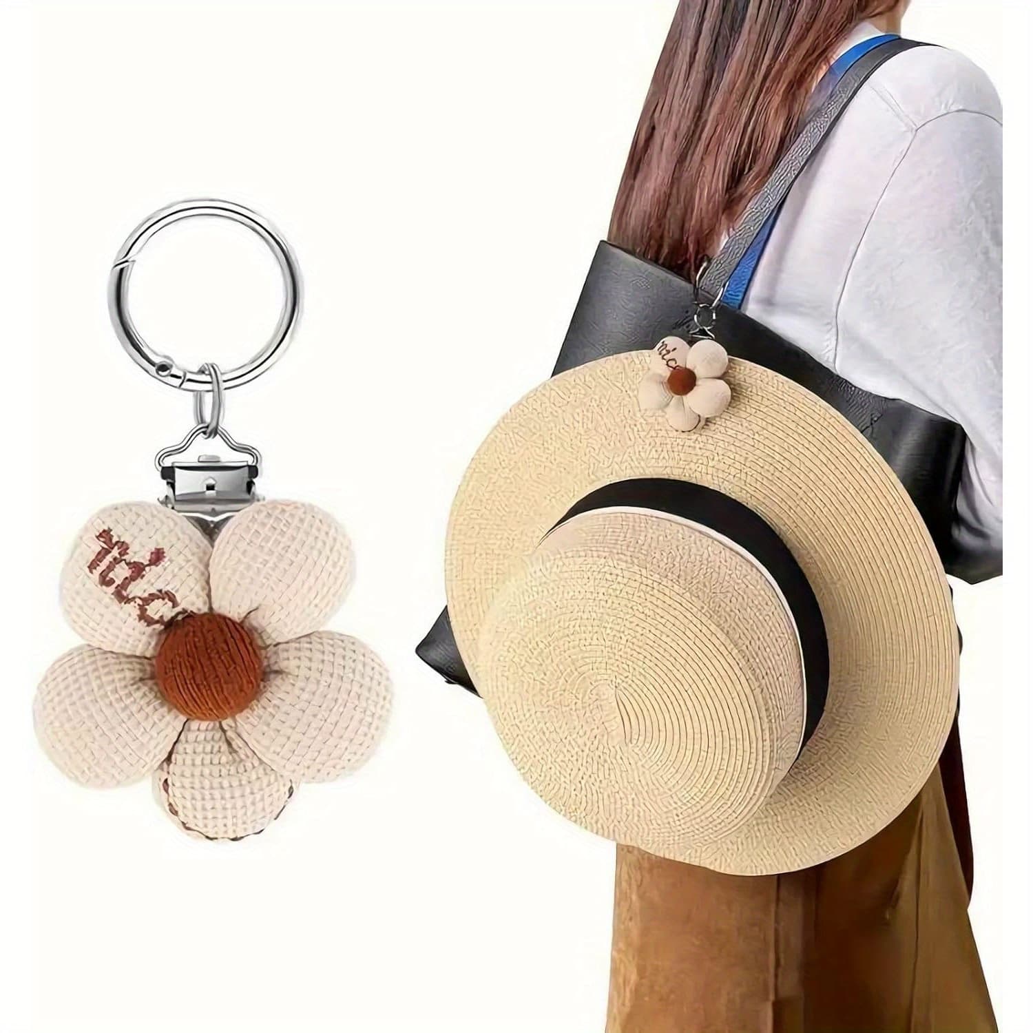 TEMU Boho Flower Hat Clip - Chic Knitted Travel Accessory For Holding Sun Hats On Beach Bags & Straw , Outdoor Activities, Beach Bag Accessory | | Durable Clip, Beach Bag Accessories
