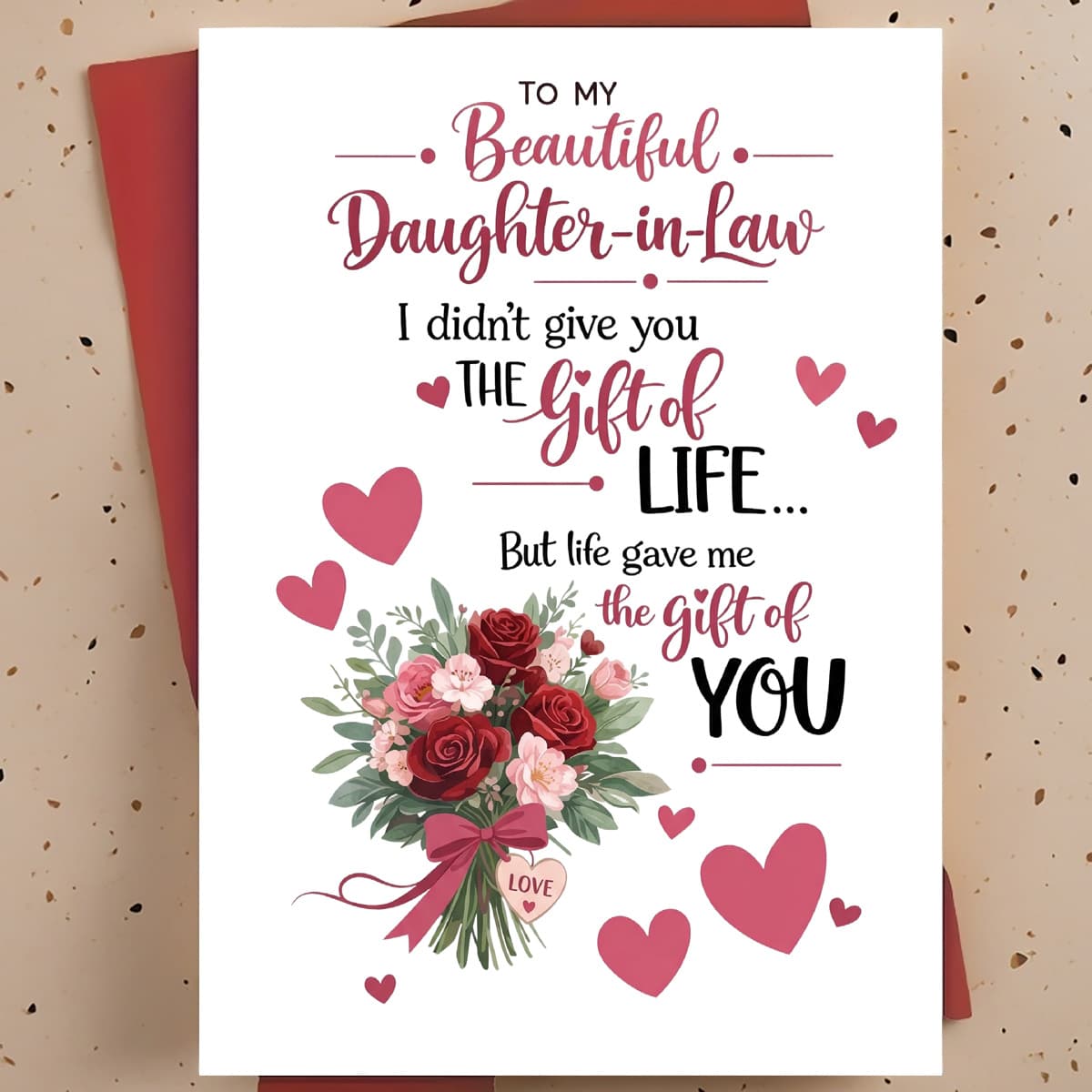 TEMU 1 Greeting Card + 1 Envelopebeautiful Daughter In Law Greeting Card With Roses And Hearts Perfect For To Daughter In Law Birthday Anniversary And Special Occasion Gift