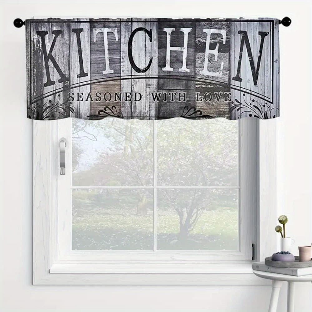 TEMU Classic Reversible Kitchen Curtain, Gray Wood Grain Design, Light-filtering Polyester, Rod Pocket Hanging, Machine Washable, Decor For Kitchen, Laundry, Bedroom, Study, Coffee Shop, Living Room