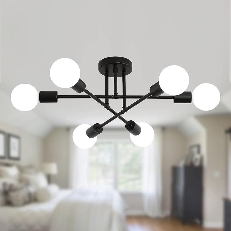TEMU Sputnik Chandelier Ceiling Light Fixtures, 6-lights Industrial Metal Semi Flush Mount Ceiling Light Bedroom Dining Room Living Room Kitchen Hallway