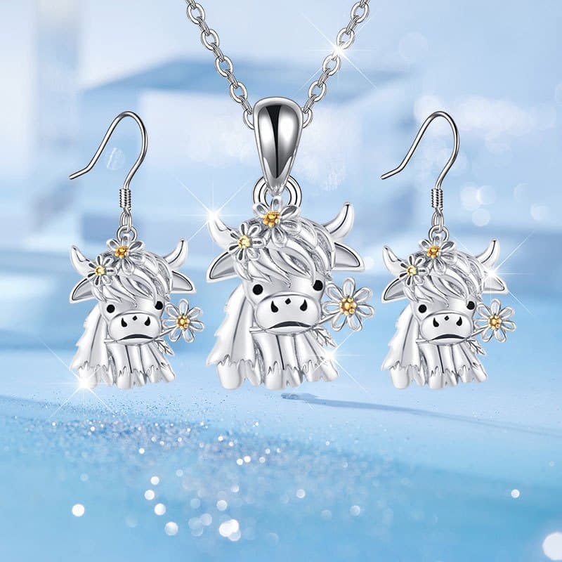 TEMU Set Of 3 Little Cow Unique Stylish Earrings And Necklace For Celebratory Jewelry, Perfect For Christmas And Birthday Gifts