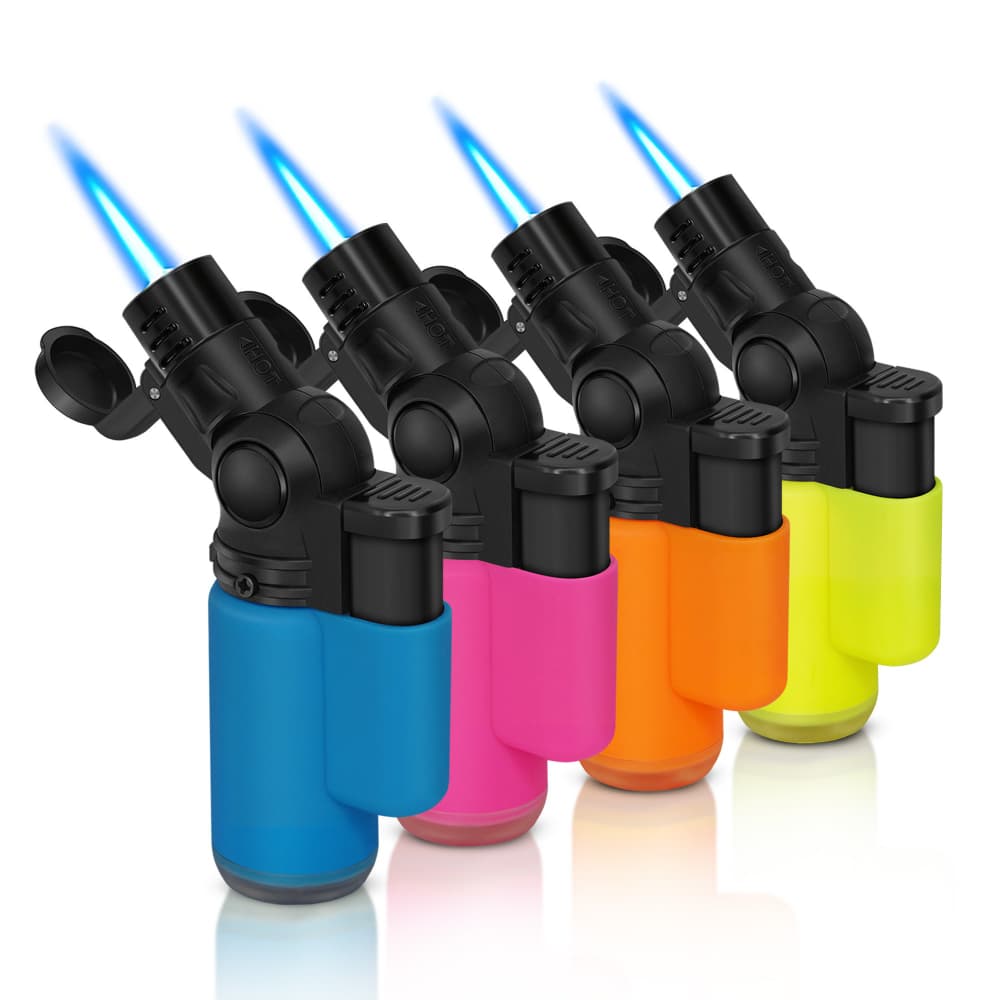 TEMU 4pcs Torch Lighters, Mini Jet Flame Lighter, 45 Degree Rotatable Windproof Refillable Gas Lighters For Barbecue, Candle, Fireplaces, Perfect Gift For Holiday (fuel Not Included)