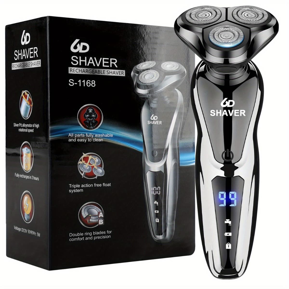 TEMU Men's Cordless Electric Shaver With Led Display & 3d Floating - Rechargeable, Washable, Cordless Operation - Ideal For Travel, Suitable For Men, Boyfriend Gift (valentine's Day Present)
