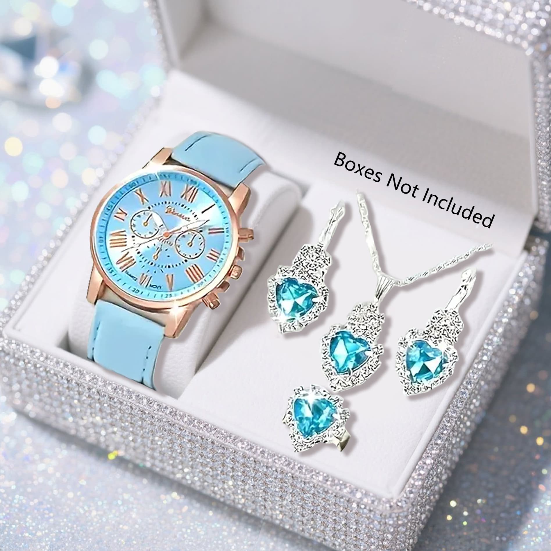 TEMU New Ladies' Gorgeous And Fashionable Blue Quartz Watch New Silvery Jewelry Set Valentine's Day, Easter, Ramadan, Wedding, Birthday Party, Christmas Horror, Halloween, Give Gifts