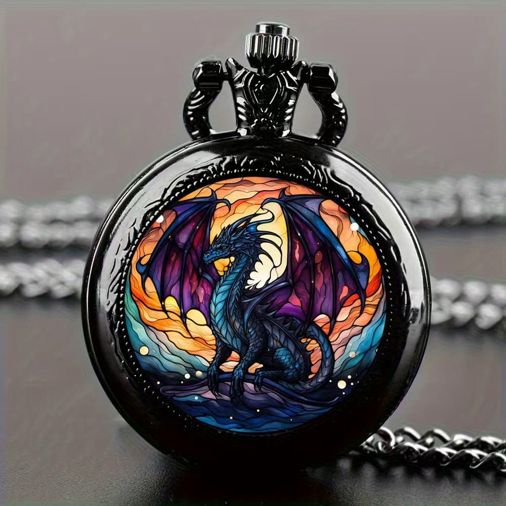 TEMU Elegant Black Necklace Pocket Watch, Vintage Jewelry With Quartz Movement, Alloy Case, Unique New Year Christmas Birthday Gift For Women