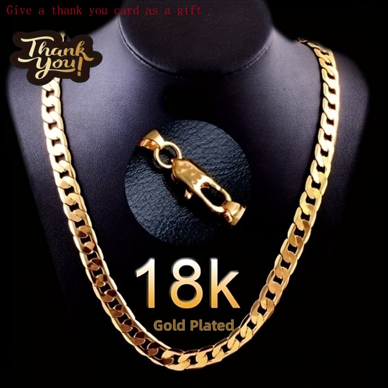 TEMU Men's 18k Gold Plated Cuban Chain Necklace - 22-inch Heavy Duty Interlocking Chain Design, Luxurious 18k Gold Plated Jewelry Gift, Suitable For Daily And Special Occasions, Ideal For (gift Card)