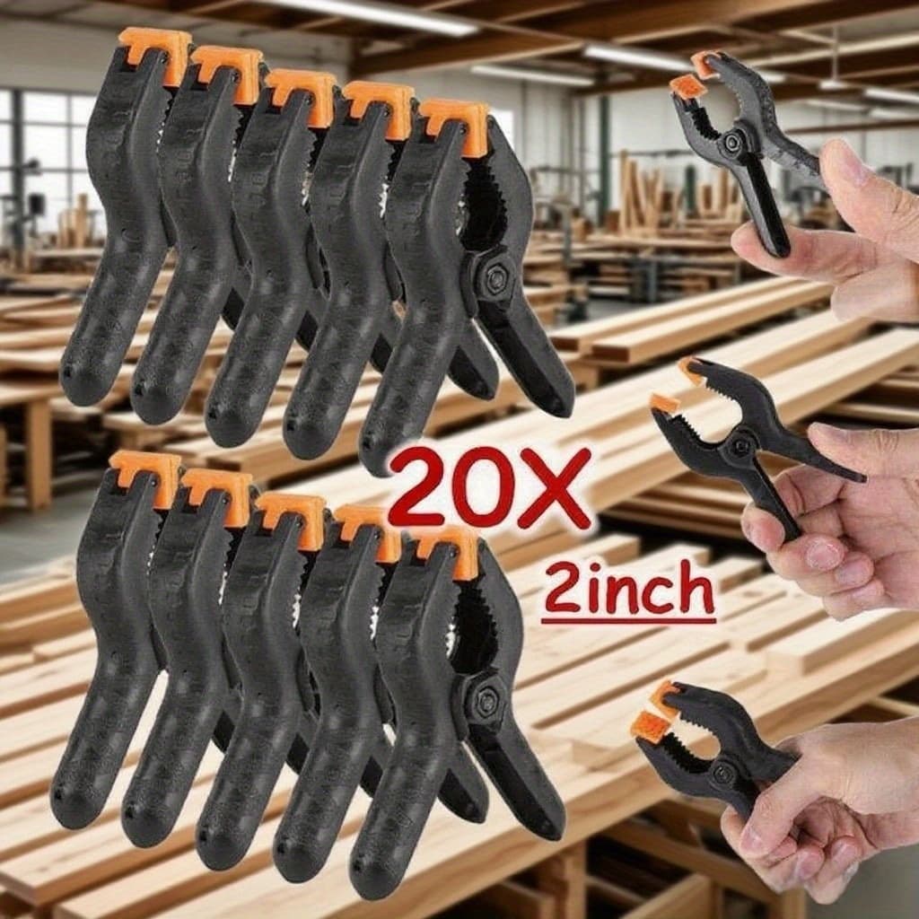 TEMU 20pcs Professional Spring Clamps Set - Extra Wide Opening For Welding, Carpentry, Metalworking - Non-slip Pads, Reinforced Steel Spring - Workshop & Factory Use