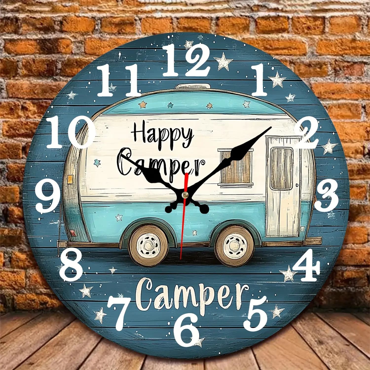 TEMU 1pc Rustic Round Wooden Wall Clock With Quartz Movement - Silent Battery- Design, Face Suitable For, Office,,, Bathroom Decor - Minimalist Wood Grain Clock For Modern & Traditional Rooms, 2d Flat