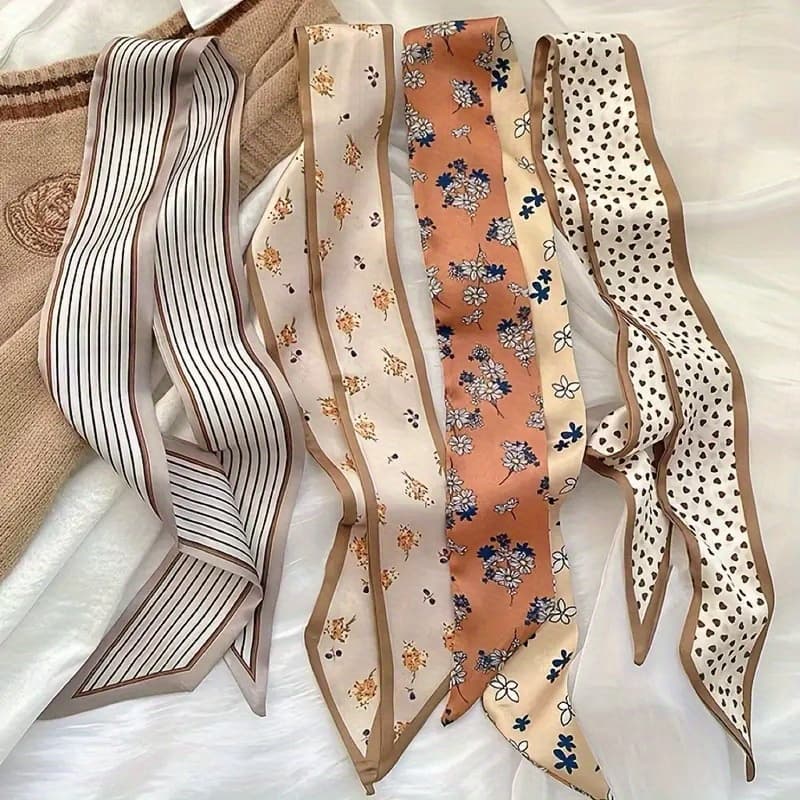 TEMU 4pcs Long Scarf Retro And Elegant Style Multifunctional Ribbon Hair Bands For Hair Tying Bag Decoration Neck Accessory