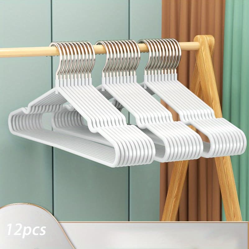 TEMU 12pcs Stainless Steel Non-slip Clothes Hangers, Heavy Duty Notched Racks For Bedroom Closet Organization And Drying, Drying Racks