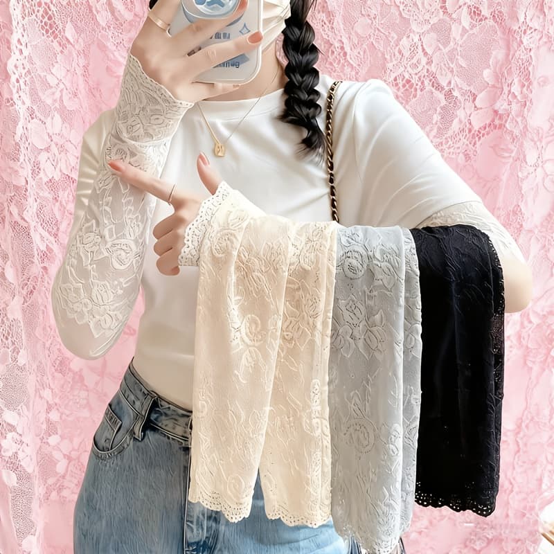 TEMU A Set Of 5 Pairs Of Women's Lace Sleeve Fashion, Featuring Breathable Embroidered Designs, Ideal For Outdoor Activities