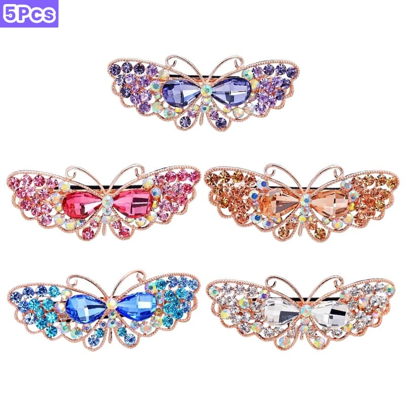 TEMU Set Of 5 Shimmering Hair Clips With Rhinestones, Featuring A Of Colors, Medium Size, Designed For Ponytails With A Non-slip Grip, Elegant Barrettes Ideal For Parties, Banquets, Or Everyday Wear