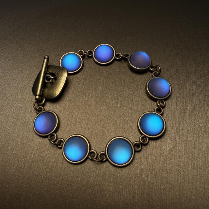 TEMU Vintage Mood Color-changing Disc Bracelet Antique Bronze End, Gradient Blue- Discs, Ot Clasp For , Ideal For Daily And , Trendy Accessory, 1pc