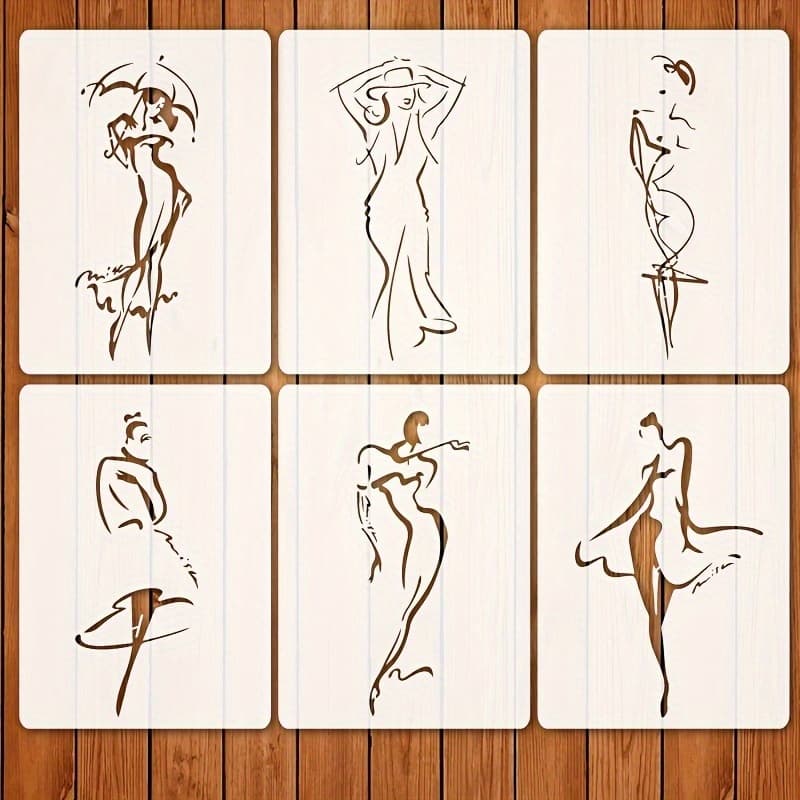 TEMU 6pcs Elegant And Female Template Set, Reusable Templates For Diy Crafts - Perfect For Ivory Pet Material Fabrics, Canvas, Scrapbooks, And Furniture Decorations