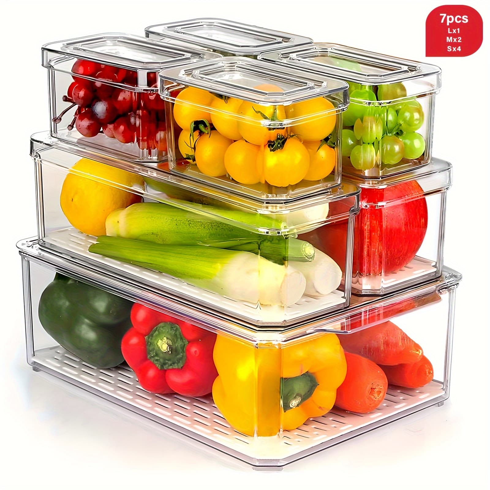 TEMU 7/14pcs Fridge Organizer, Clear Refrigerator Storage Boxes With Lids, Bpa Free Stackable Fruit Storage Containers For Refrigerator, Vegetables, Food And Drinks