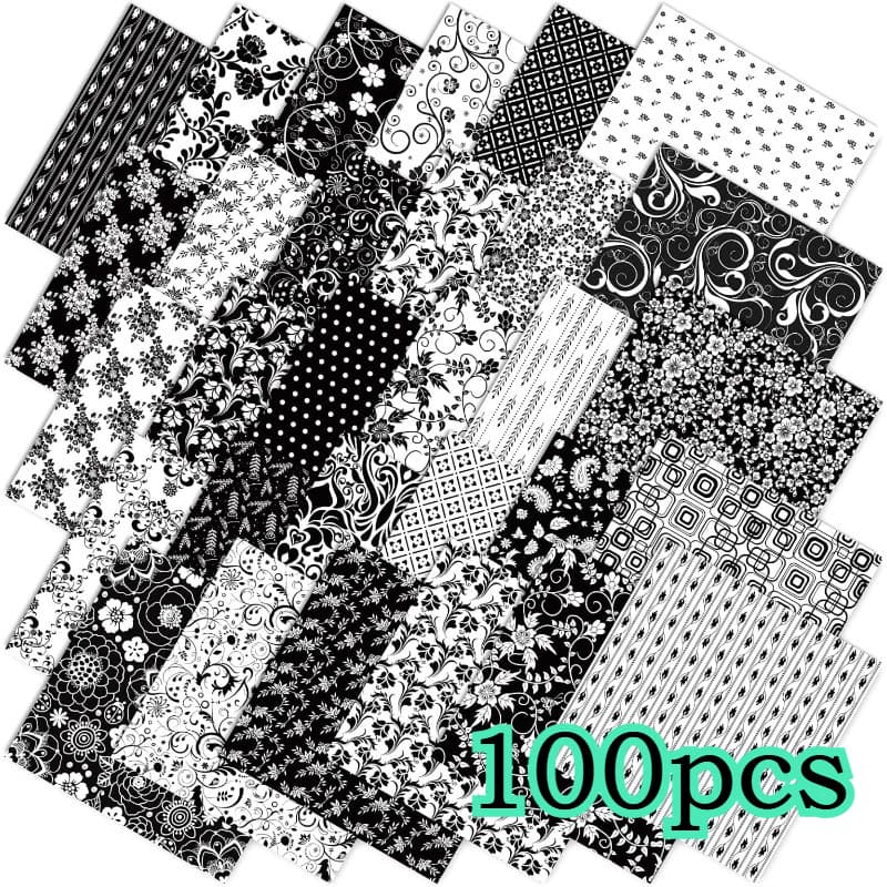 TEMU 100pieces 10 X 10cm (3.9 X 3.9in) Black And White Printed Series, Printed Hand-pieced Fabric, Hand-pieced, Strips Craft Materials, Includes Sets With Different Patterns