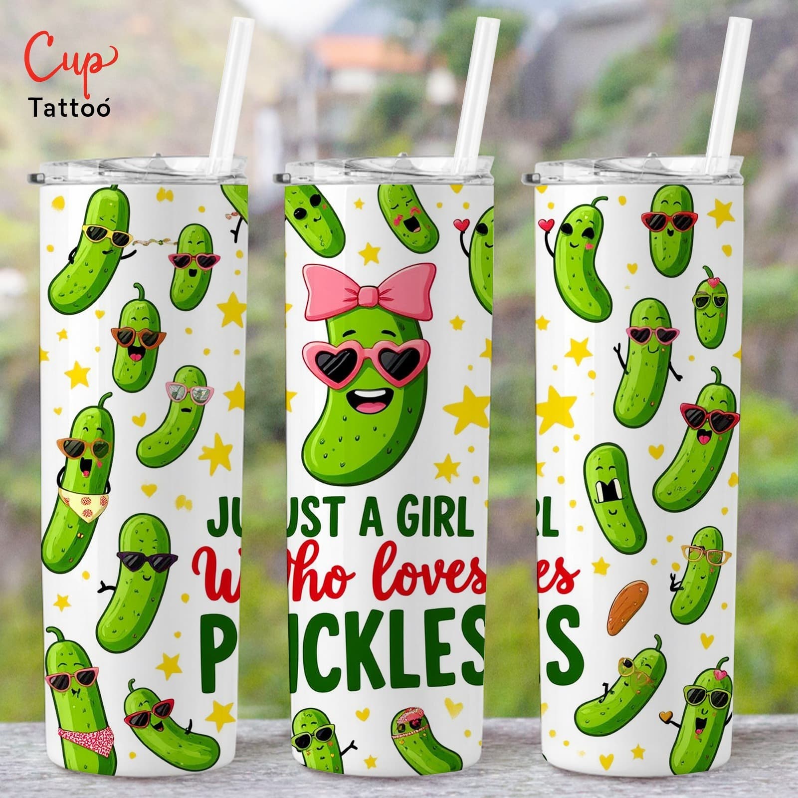 TEMU 1pc, 20oz Insulated Stainless Steel Tumbler With Straw Cute Pickle Print 304 Stainless Steel Drinks Hot/ Cold Ideal For & Outdoor Use Gifts For As Birthday Gifts