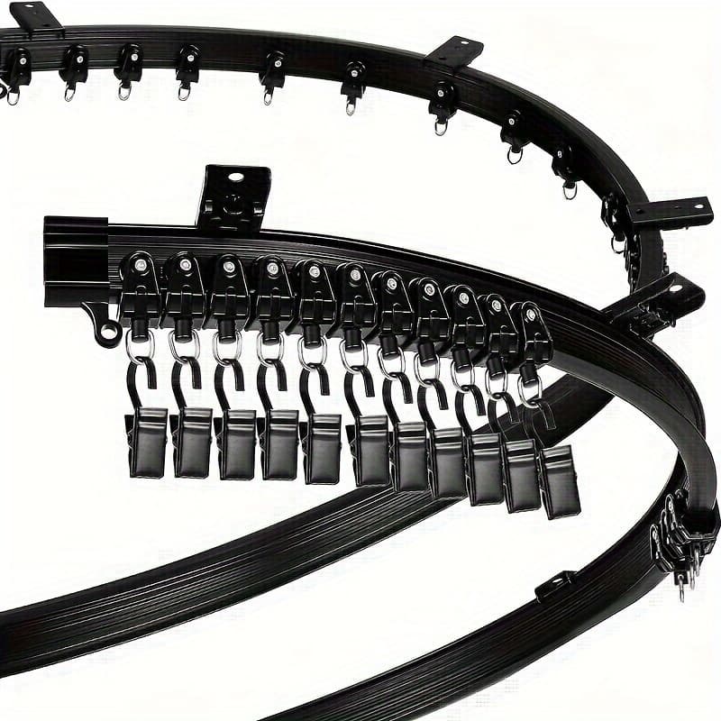 TEMU 1 Set 118.11inch Black Curtain Track Kit, Home Curtain Track, 118.11inch Tracks, 24 Pulleys, 30 Installation Codes, 9 Plugs, 2 Screws, 12 Extension Plugs