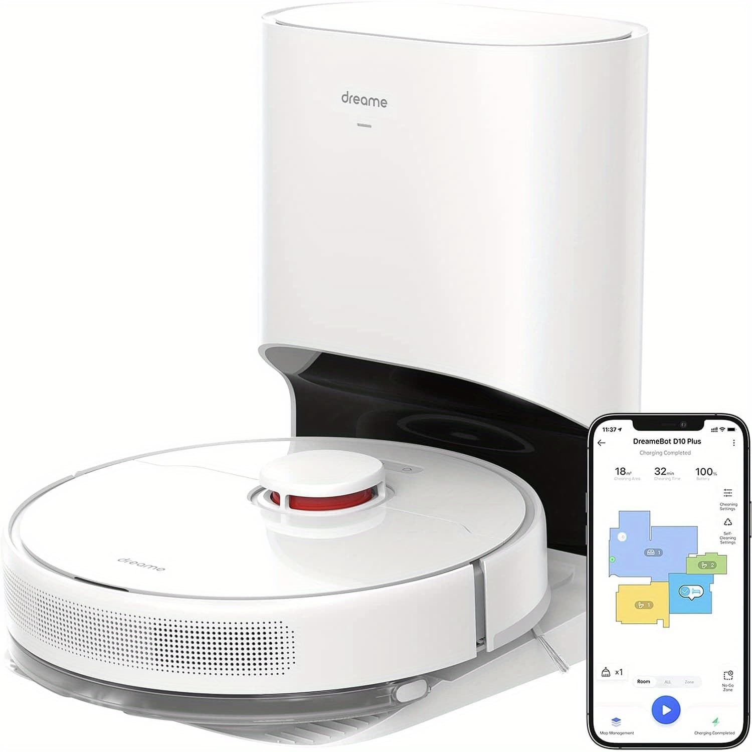 TEMU Refurbished Dreame D10 Plus Robot Vacuum And Mop With Self-emptying Base For Of Cleaning, Robotic Vacuum With 4000 Pa Suction And Navigation, Compatible With Alexa, Wi-fi