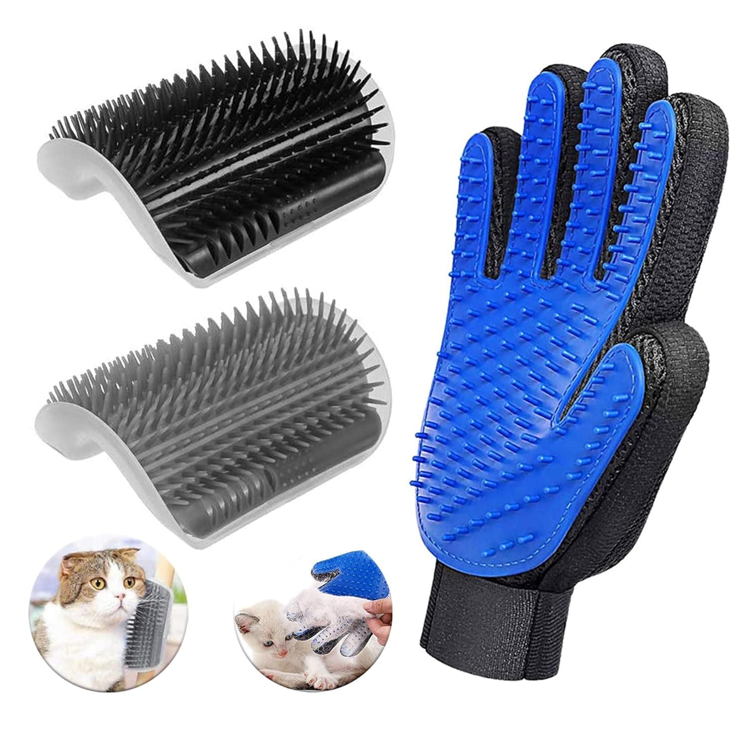 TEMU Three-piece Cat Grooming Set - Comb With Massage Function, With, Fur Brush/glove Set, Suitable For Short-haired And Long-haired Cats, As Well As Hair Removal Tools