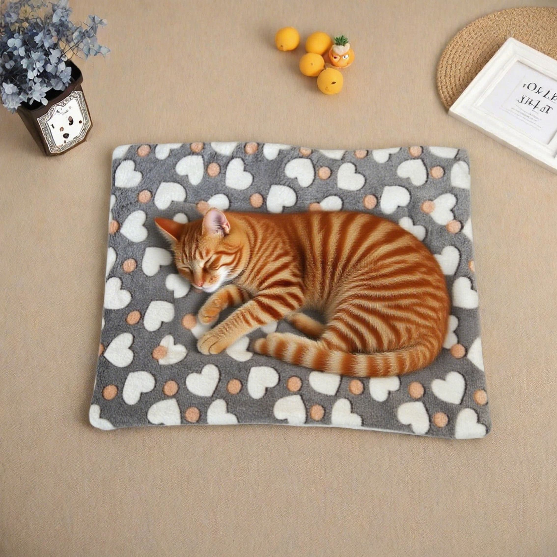 TEMU Holiday Gift Pet Bed - Christmas Halloween For Small Dogs, Teacup Puppies And Cats, Soft Flannel Double-sided Pad With Paw Print, Machine Washable For Crate, Portable For Travel