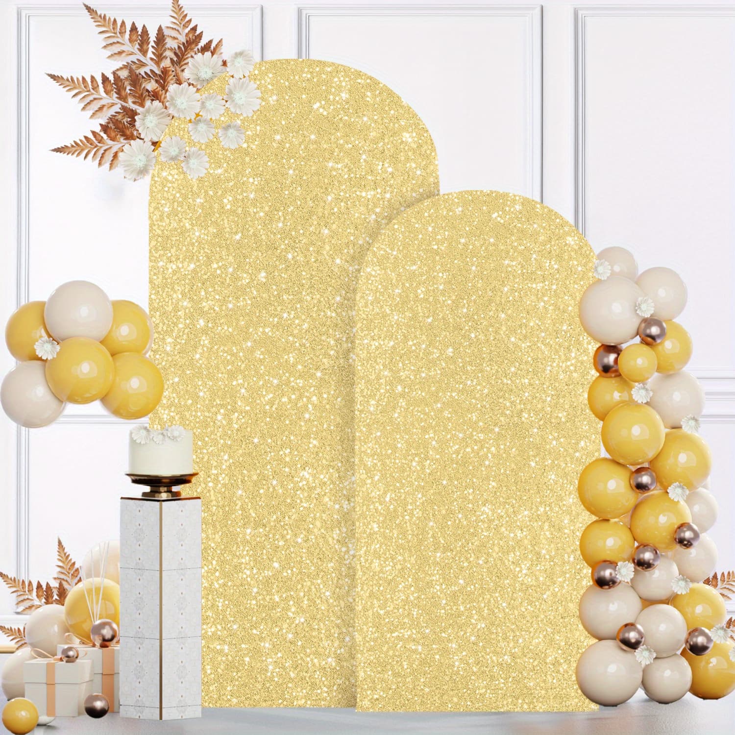 TEMU 2pcs 7.2ft 6ft Wedding Arch Cover Sequin Arch Backdrop Arch Covers Stretchy Spandex Fabric Party Arch Frame Cover For Bridal Shower Happy Birthday Decoration