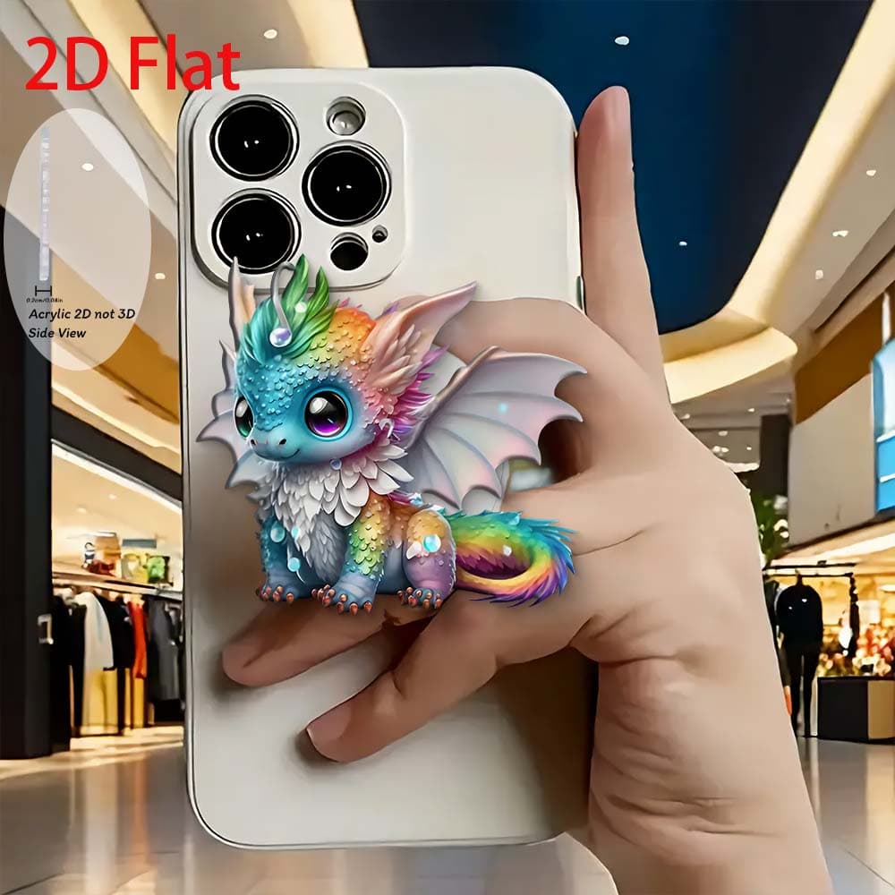 TEMU A Stylish And Adorable 2d Flat Acrylic Mobile Phone Holder Featuring A Colorful Flying Dragon Design, Designed To Pop Up And .
