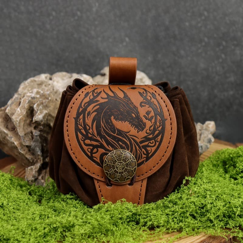 TEMU Medieval Dragon Belt Pouch | Viking Drawstring Pouch For Dice, & Accessories | Fantasy Renaissance Belt Bag