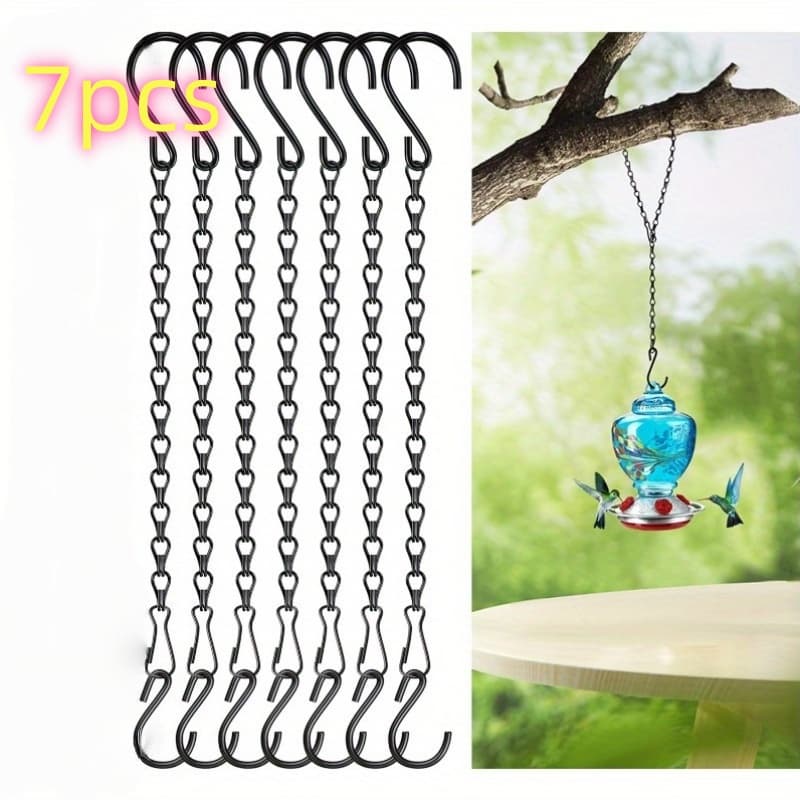 TEMU 7pcs 11.4-inch Black Hanging Chain With S-hooks - Adjustable Iron Plant Hangers Suitable For Indoor/outdoor Use, Perfect For Hanging Plants, Bird Feeders, Lanterns, And Flower Baskets