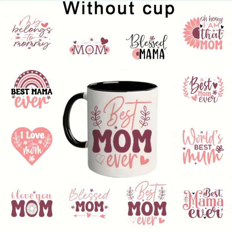 TEMU 12pcs Mom Theme Transfer Stickers - Decals For Mugs, Bottles, Crafts And School Supplies (uv Pack , Mug Not Included), Craft Supplies | Vibrant Designs | Colorful Decals