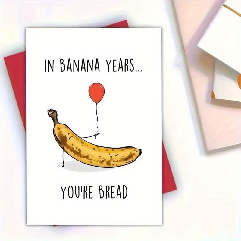 TEMU Pre Order 4pcs (2 Greeting Cards+2 Envelopes) Fun Banana Bread Card, Perfect Birthday Gift For Boyfriend And Girlfriend, With The Words' In The Year Of The Banana, You Are Bread 'written On .