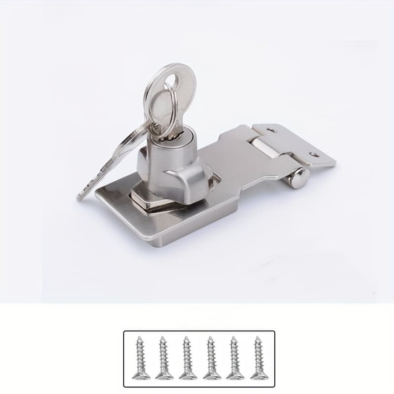 TEMU 2-in-1 Lock Set: Stainless Steel Drawer Lock, Wardrobe Lock, And 90 Degree Hasp Lock - Suitable For Stores, Shops, And Hotels - Metal Material, No Batteries Required