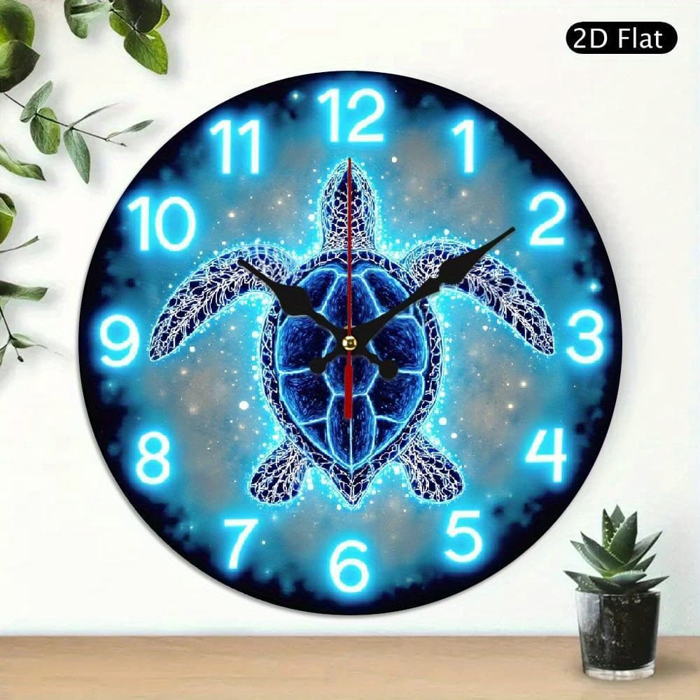 TEMU 10x10 Inch Round Battery-operated Decorative Clock With Turtle Design - 2d Flat Wooden Silent Wall Clock For Kitchen, Bathroom, Or - Ideal Gift For Graduation, Halloween, Adorable For The Kitchen
