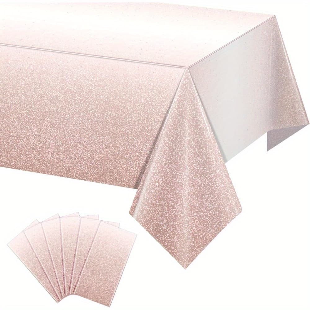 TEMU Set Of 6 Gradient Rose Golden Plastic Table Covers For Celebrations, Featuring A Light Rose Suitable For Rectangular Tables, Perfect For Weddings And Birthday Events, Measuring 54 By 108 Inches