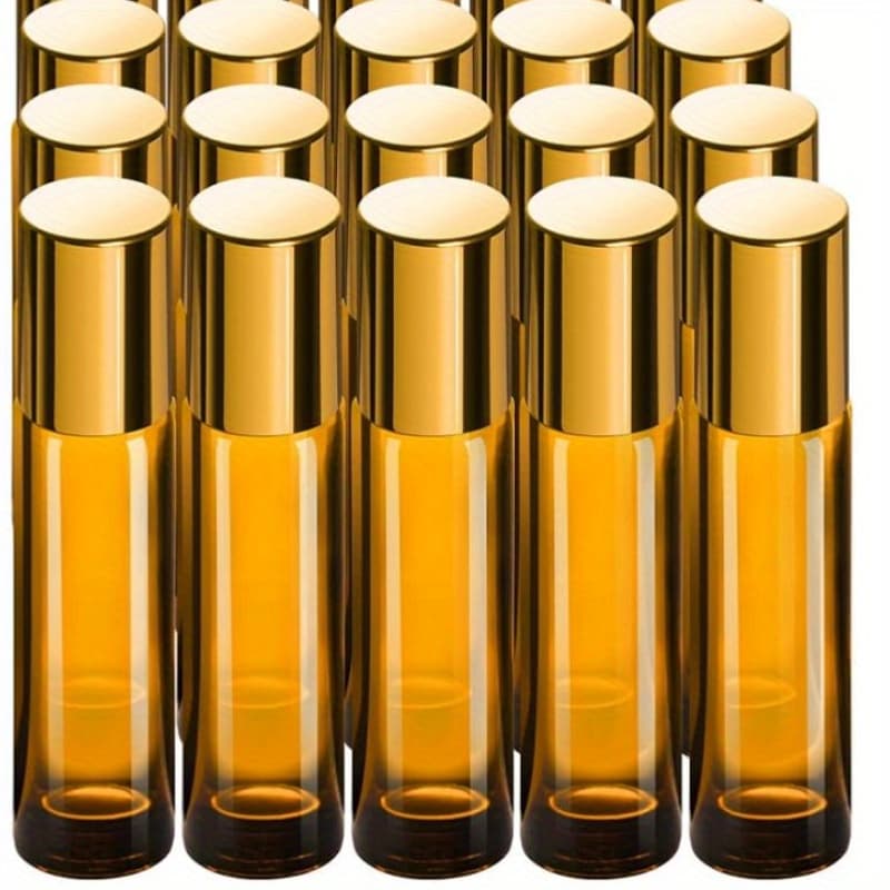TEMU 32pcs 0.33oz(10ml) Empty Amber Glass Roller Bottles, Metal Stainless Steel Roller Ball, Roller Bottles For Refillable Essential Oils, Perfume, Cosmetic 5 Funnels, 1 Opener