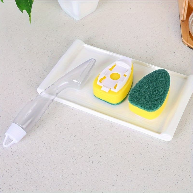 TEMU 3pcs Luxury With Handle Dish-washing Sponge Suit-household Restaurant Multi-functional Cleaning Tools, Replaceable Head Scrubbing