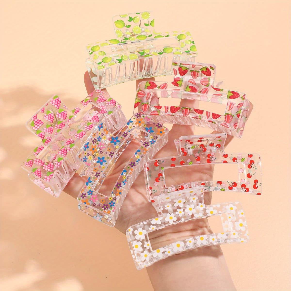 TEMU 6pcs Print Ladies Hair Clip, Simple And Elegant, Ladies Summer Beach And Hawaiian Headwear, Back Of Head Hair Clip Bath Dish Hair Ponytail Clip, Suitable For