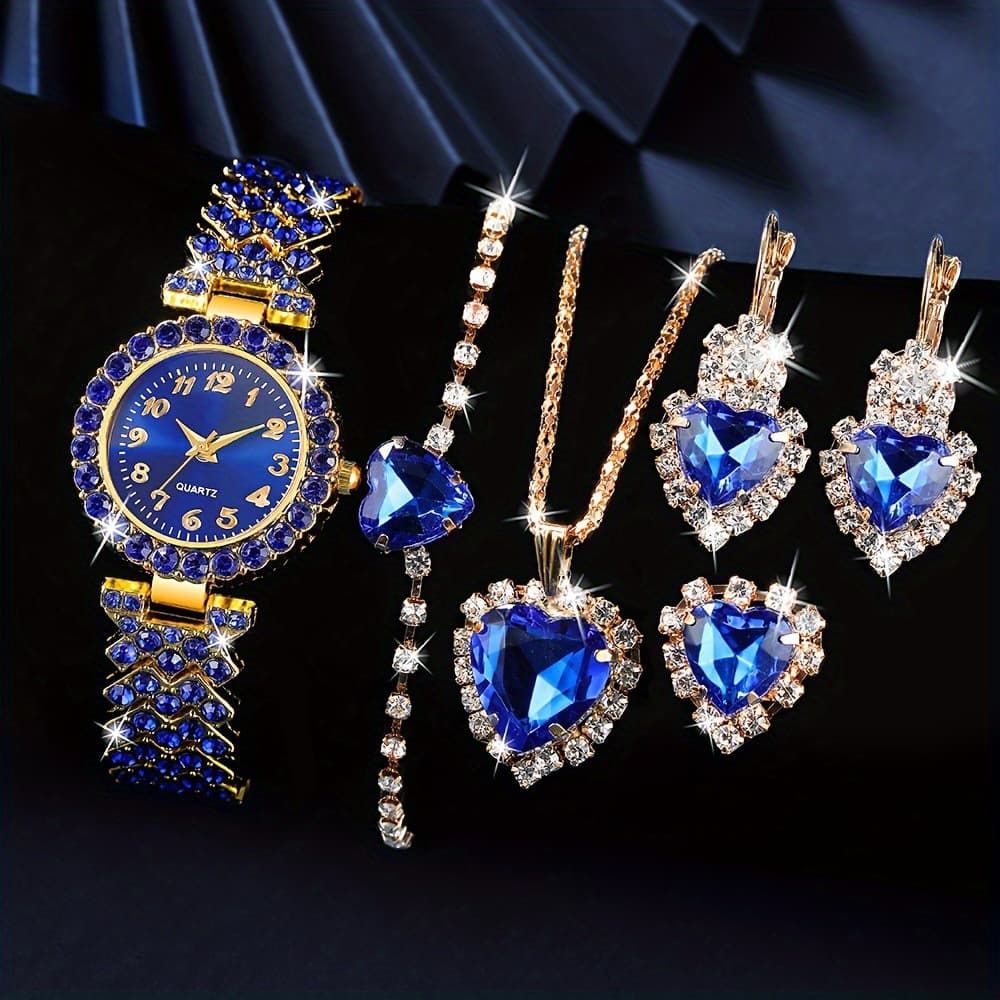 TEMU 6pcs Women's Watch Set, Elegant Fashion Women's Earrings Bracelet Necklace And Ring Jewelry Set