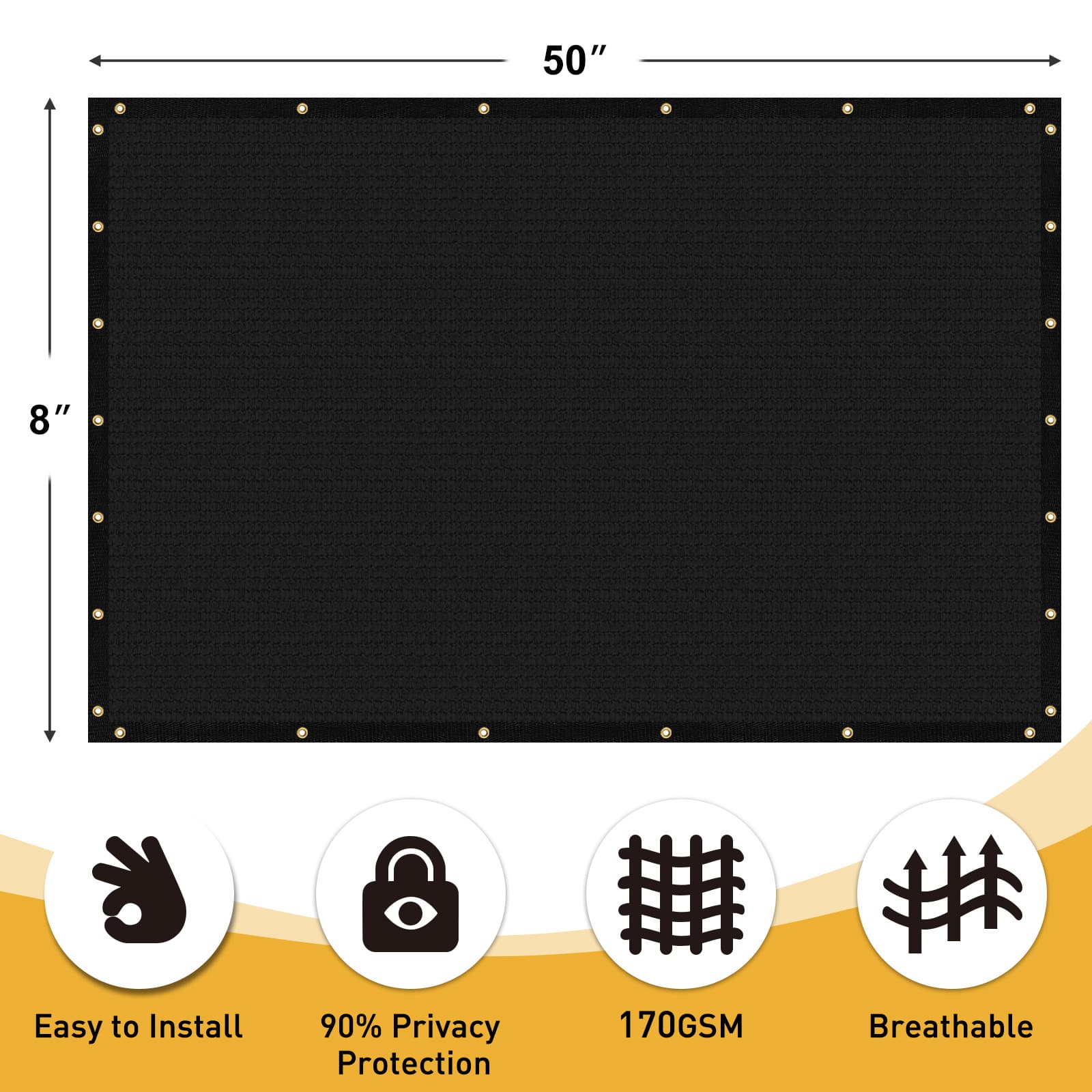 TEMU [2d Flat] Fence Privacy Screen Heavy Duty Outdoor Shade Cloth, 170gsm Hdpe Uv Protected Windscreen Mesh With Grommets & Zip Ties For Backyard Garden Patio Chain Link Fence, Black