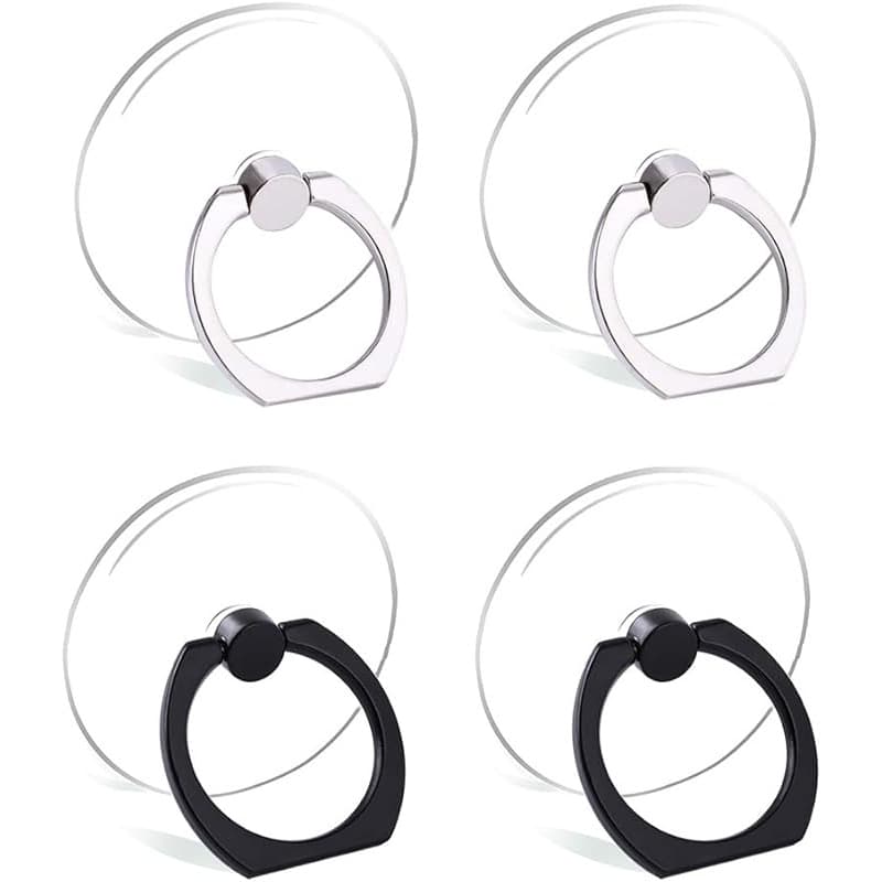 TEMU 4pcs Mobile Phone Ring Holder Transparent Finger 360 Degree Rotating Ring Holder(2 Silvery And 2 Black/circular)