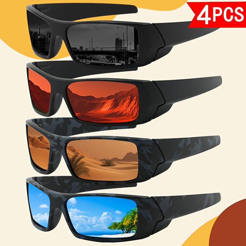 TEMU 4 Pairs Men's Polarized Sports - Classic Cross-, High-definition Polarized Lenses, Perfect For Activities, Driving/gifts, Without Battery